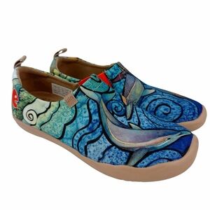 UNI Canvas Lightweight Slip On Sneakers Porpoise Toledo Ocean Blue Womens Size 7